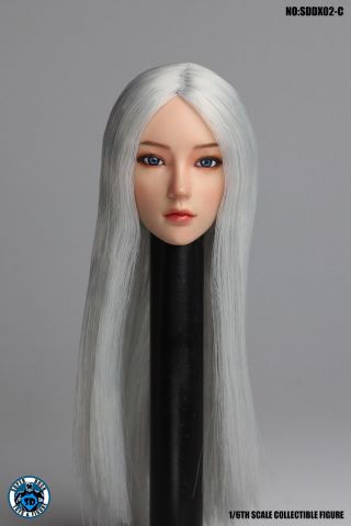 Duck SDDX02C 1/6 Long Grey Hair Female Head Carving 12  Female Head Mode 3