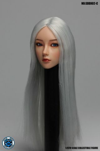 Duck SDDX02C 1/6 Long Grey Hair Female Head Carving 12  Female Head Mode 4