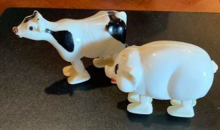 Vintage 1940s “toy Walking Cow & Pig” Celluloid Plastic “walking” Toy