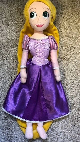 Disney Store Tangled Rapunzel Princess Soft Plush Doll Toy 20 " Purple Dress Hair