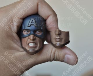 1/6 Scale Captain America Custom Head Sculpt With 2 Face Plate For Hot Toys Body