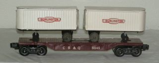 Marx 5545 Cb&q Flatcar With Trailers - Has Lionel Operating Couplers