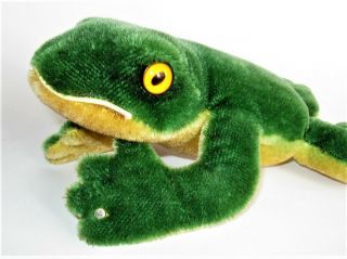 Steiff Large The Mohair Froggy 10.  5 " Inc Green/ Yellow With Button 1960s