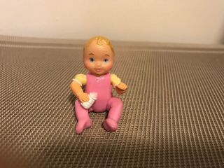 Fisher Price Loving Family Dollhouse Baby Girl In Pink Sleeper With Bottle