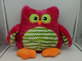 Dandee Owl Cuddle Snuggle Pillow Plush Pink Green Fur Orange Feet Stuffed 13 "