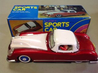 Vintage Tin Toy Car Lucky Sports Opening Hood Front Engine Action