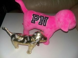 Victoria Secret Pink Nation Logo Plush Dog 2018 Pink Limited Edition,  Gold Mini