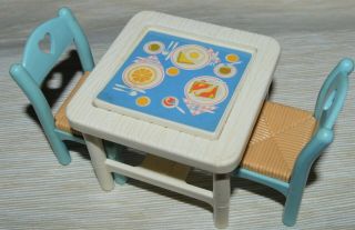 Loving Family Fisher Price Doll House Kitchen Furniture Flip Table & 2 Chairs