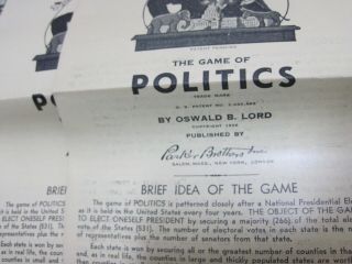 1936 Parker Brothers The Game of Politics by Oswald B Lord President Election 36 2
