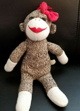 Target Girl Sock Monkey W/red Lips And Red Head Bow Plush - 12 "
