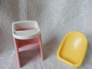 Vintage Little Tikes Dollhouse - Baby High Chair - Pink/white & Yellow Carrier
