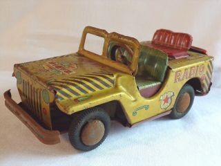 Vintage Hadson Japan Tin Friction Toy Radio Jeep