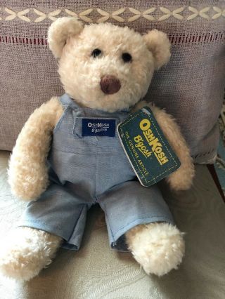 Oshkosh Bgosh Cream Color Teddy Bear In Blue Jean Overalls Plush 10 Inch