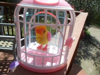 Little Live Pets Pink White Cage W Yellow Singing Bird On Swing.  Moose Toys