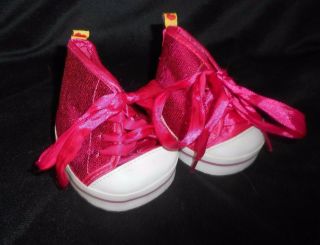 Build A Bear Pink & White Glitter Bling Tennis Shoes High Tops Sneakers Lace Up