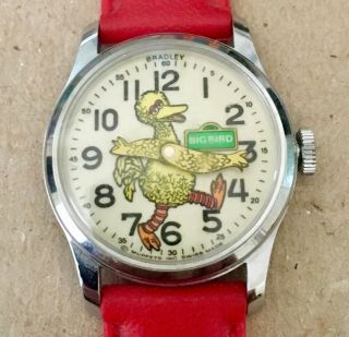 Vintage Big Bird Sesame Street Wind Up Wrist Watch Swiss Made 62a
