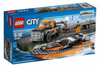 Lego City Town 60085 Great Vehicles 4x4 With Powerboat Speed Boat Trailer Nib