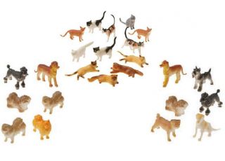 Assorted Plastic Mini Cat And Dog Figures - 24 Pack