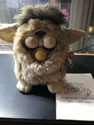 Furby 1998 Model 70 - 800 With Tag - Tan And White “for Parts”