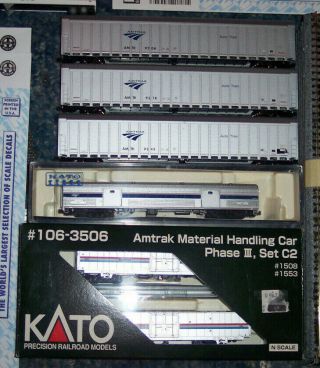 ASSORTMENT OF N SCALE FREIGHT CARS,  DECALS,  VEHICLES AND KATO UNI - TRACK 4