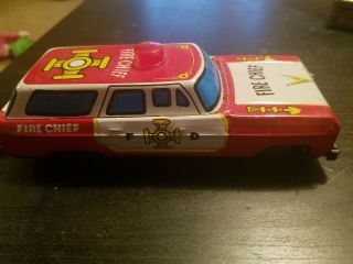 Tin Litho Friction FD Fire Chief Car Vintage MF 272 Made in China 2