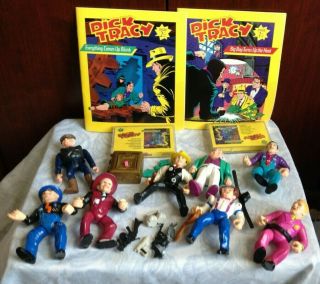 8 Disney Playmates Dick Tracy Action Figures,  Vault,  2 Books W/cassette Tapes