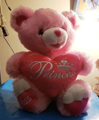 Dan Dee Pink Plush Princess Heart Teddy Bear 15 " 2015 Birthday Gift