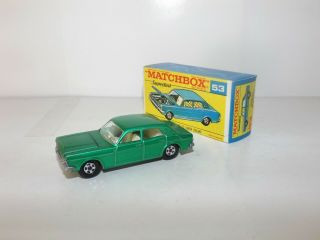 Matchbox Trans.  S/f No.  53 - A Ford Zodiac Dark Green,  Thin 5 Spoke Wheels Mib