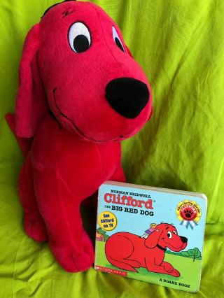 Set Of 2 Items Clifford the big red dog Plush Large 13” Plus Board Book 2