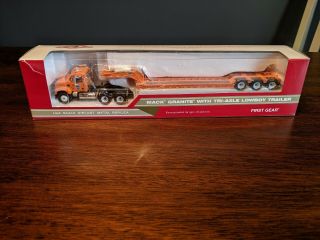 First Gear Mack Granite With Tri - Axle Lowboy Trailer 1:64 Scale