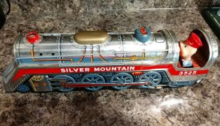 Vintage Battery Operated Tin Train Silver Mountain Express 3525 Trade Mark Toys
