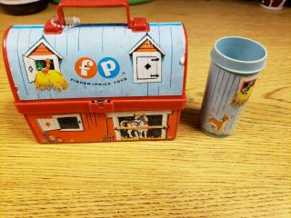 Vintage 1962 Fisher Price Little People Farm Barn Mini Lunch Box W/thermos 549