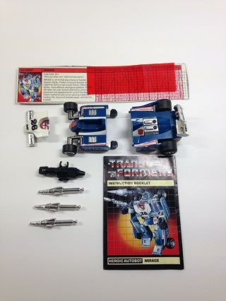 Transformers G1 Mirage With Instruction Booklet & Stat Card Broken See Photos