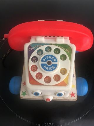 Vintage 1961 Fisher Price 747 Wooden Chatter Phone Rotary Telephone Pull Toy