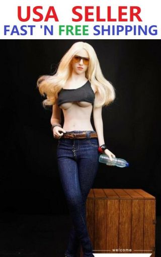 1/6 Scale Dark Blue Skinny Jeans Pants With Belts B For 12  Female Figure Doll