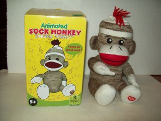 Musical Animated Sock Monkey Toy Plays " Respect " While Moving Arm & Head