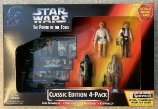 Star Wars Potf Classic Edition 4 - Pack Nib 1995 Kenner With Wide Topps Cards
