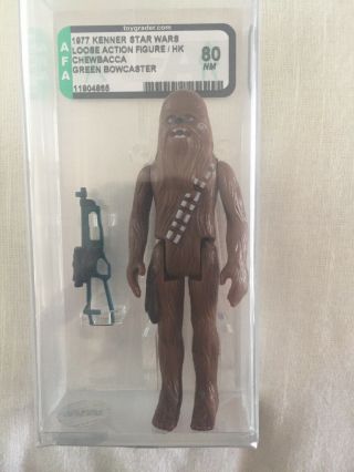 Vintage 1977 Kenner Star Wars Action Figure Chewbacca Green Bow Caster Afa 80nm