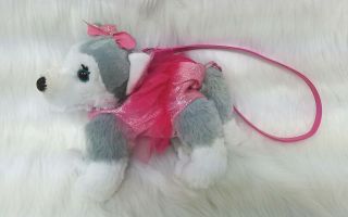 12 " Poochi & Co Husky Ballerina Purse Plush Gray White W Pink Tutu Girl B274