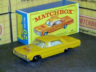 Matchbox Lesney Chevrolet Impala Taxi 20 C3 Org - Yel Crem Int Sc4 Vnm Crafted Box