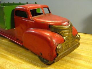Marx 1940s Red Green Pressed Steel Stake Truck Antique Large Toy 20.  5 " Good Cond