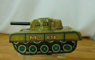 Vintage Modern Toys Japan Tin Litho Tank M - 19 Friction Toy Vehicle Military