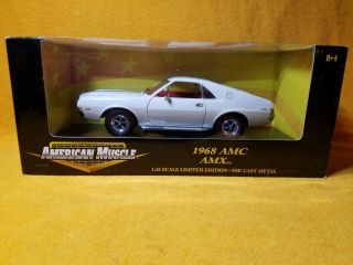 American Muscle 1:18 Diecast 1968 Amc Amx White With Black Stripes