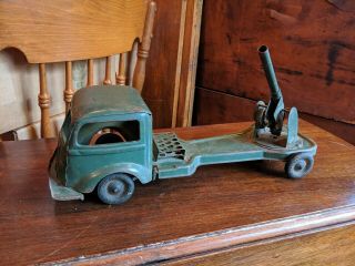 Antique Kingsbury Pre - War Pressed Steel Wind Up Toy Army Artillery Truck 15 "