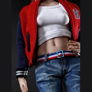Fire Girl 1/6 Baseball Sports Suit Vest Belt Jeans Shoes For 12 " Figure Doll Red