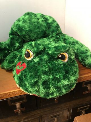 Adorable Dan Dee Collectors Choice Large Green Frog Stuffed Pillow 32 " Long