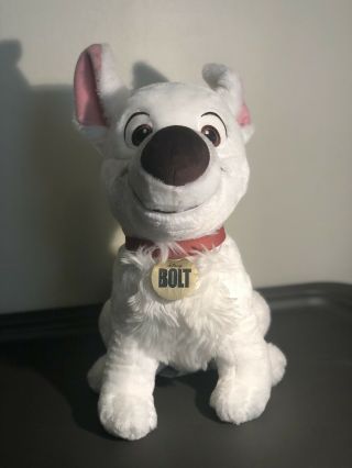 Disney Store Bolt Plush Hero Dog With Collar Sitting Up Stuffed Plush 12 "