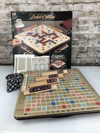 Deluxe Edition Scrabble Crossword Game With Turntable Base 4034 Complete 1989