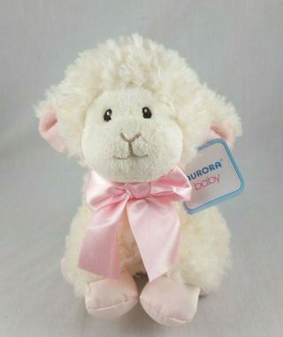 Aurora Baby Blessings Lamb Plush Pink Bow Sheep Stuffed Animal