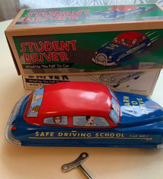 Schylling Classic Wind - Up Tin “student Driver”toy Car W/key